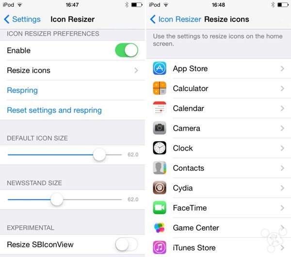 iOS7.1.2越狱插件推荐：改变桌面图标的大小Icon Resizer