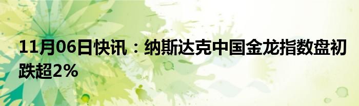 11月06日快讯：纳斯达克中国金龙指数盘初跌超2%