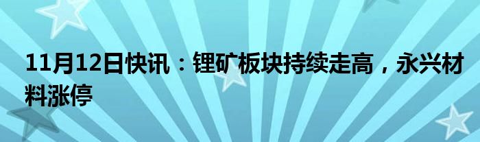 11月12日快讯：锂矿板块持续走高，永兴材料涨停